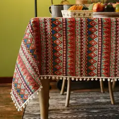 PUREPOWER - Mantel Boho Flecos Pompas120x120cm - Mesa Pequeña Cuadrada y Redonda