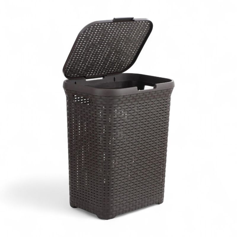 JAVIMATE - CANASTO DE ROPA RATTAN 62 LITROS CON TAPA CAFÉ