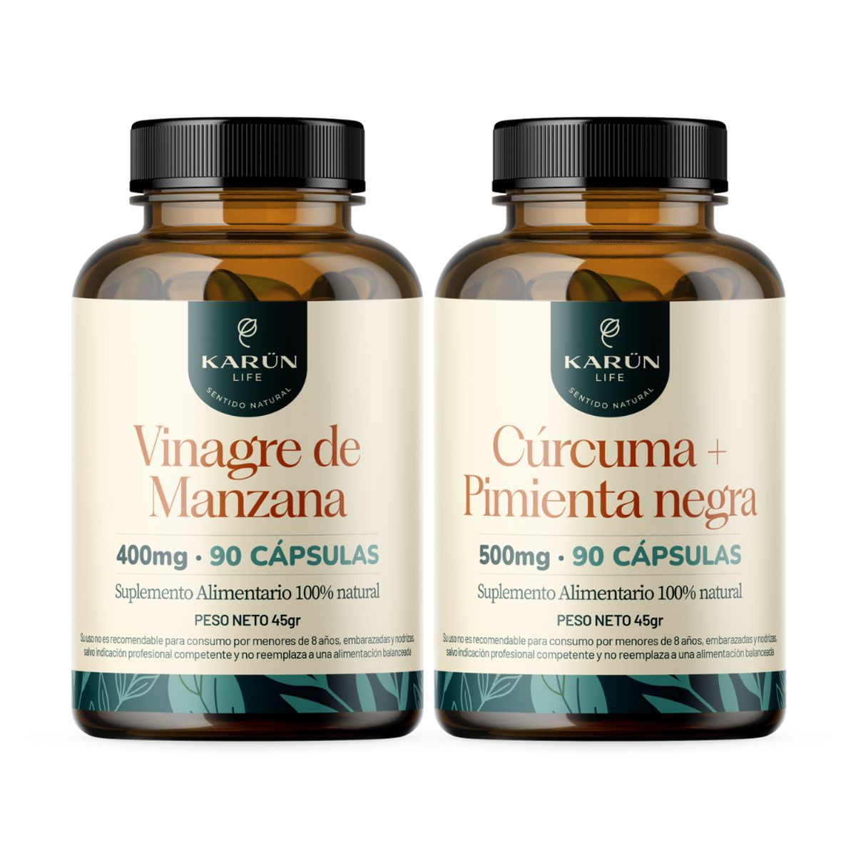 KARUNLIFE - Pack Antiinflamatorio: Cúrcuma + Pimienta y Vinagre de Manzana 180 cap Karun Life
