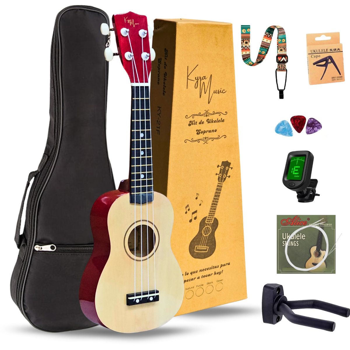GENERICO - Ukelele Soprano Concierto Acustico Kyra Kit Funda Accesorios