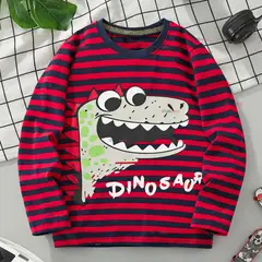 JUMP KIDS - Polera Algodón Manga Larga Niño Camiseta Dinosaurio Rojo