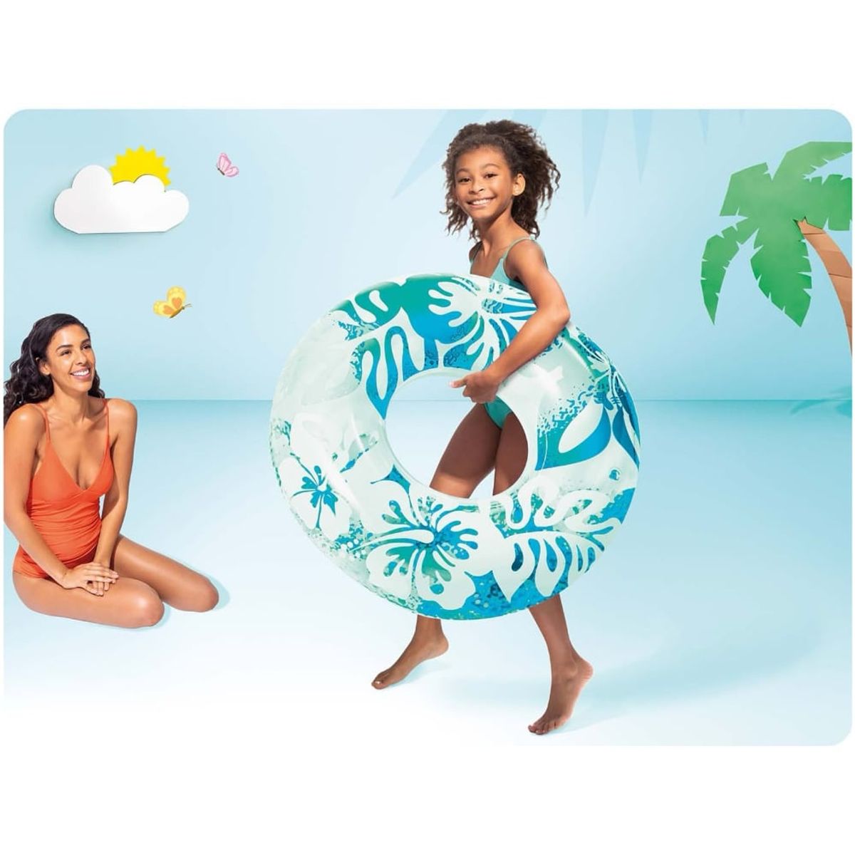 INTEX - Flotador Inflable Anillo Tropical INTEX 91 cm, Celeste