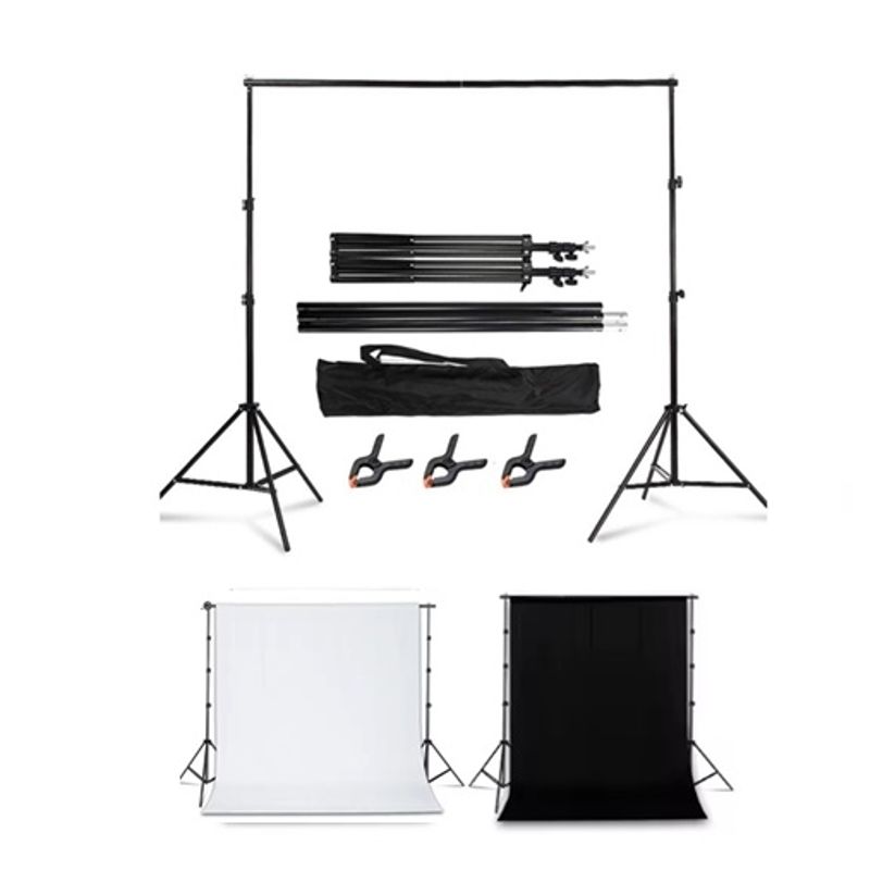 GENERICO - PORTATELÓN + FONDO PAPEL 2X5M BLANCO93 Y NEGRO44 + PINZA