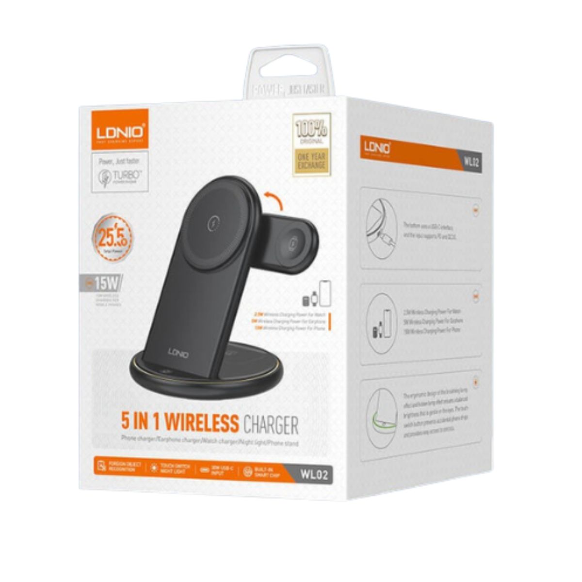 LDNIO - Cargador Inalámbrico 3 en 1 Plegable LDNIO WL02 para Teléfonos, Smartwatch y audífonos