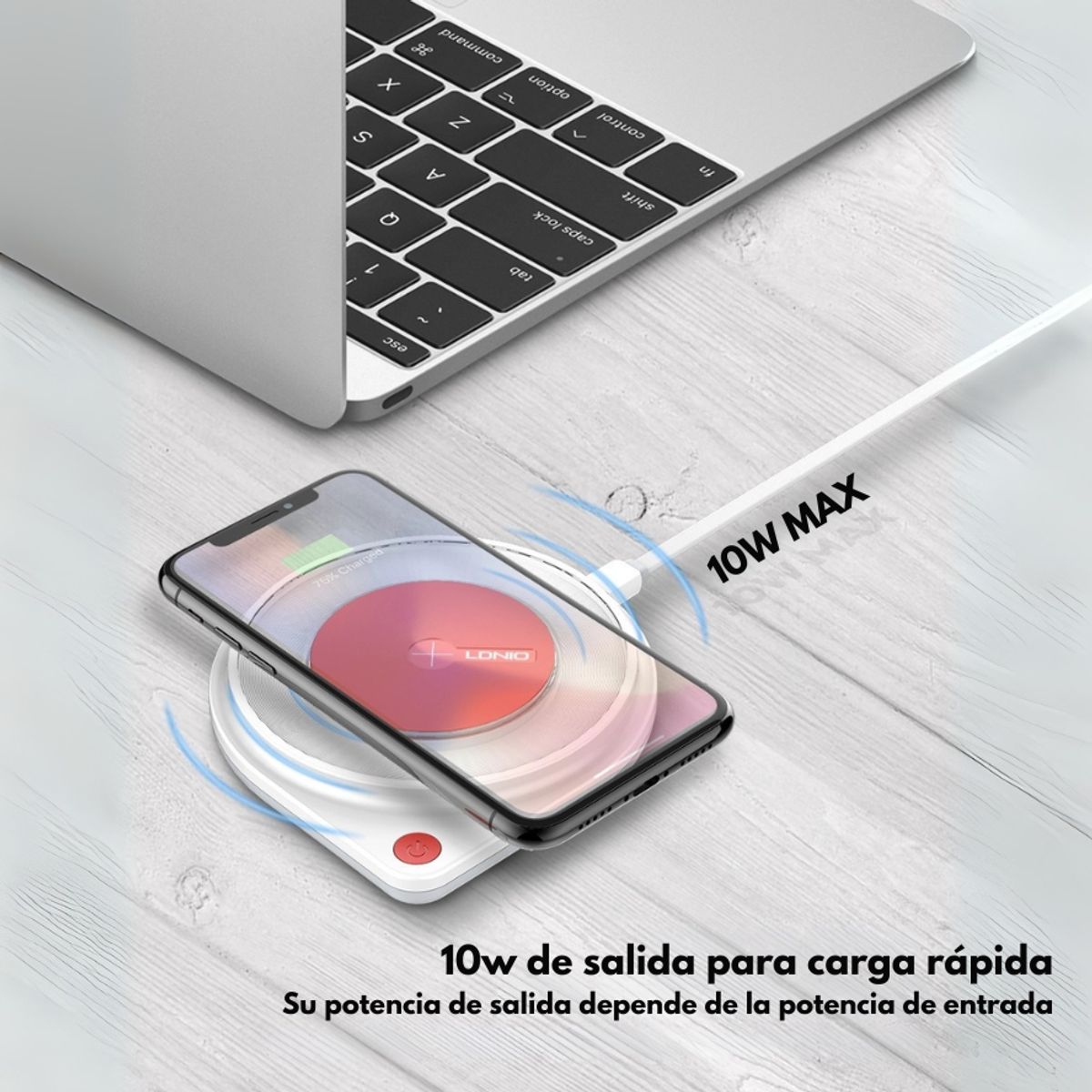 LDNIO - Cargador Inalámbrico Qi 10W con Lámpara LED de Noche  Control Táctil de Brillo  LDNIO AW001