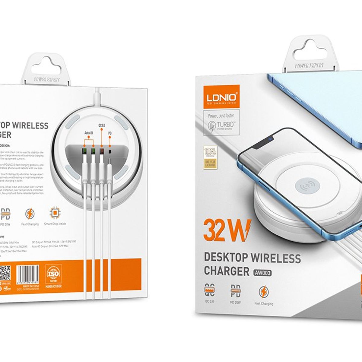 LDNIO - Cargador Inalámbrico de Escritorio 5 en 1 - 15W Qi + PD 30W + QC 18W - LDNIO AW003