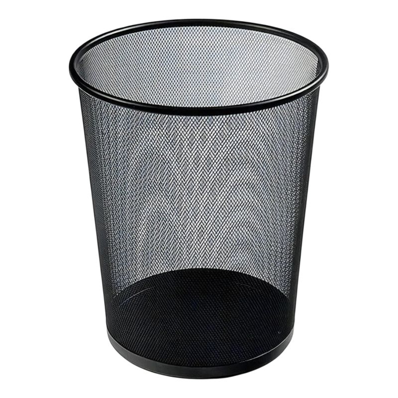 JAVIMATE - PAPELERO METALICO REDONDO BASURERO OFICINA NEGRO MALLA