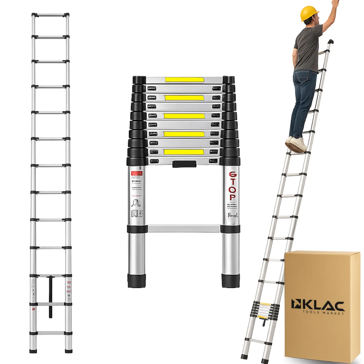 GENERICO - Escalera Telescopica Aluminio Retráctil 6,2 Mts Soporta 150k