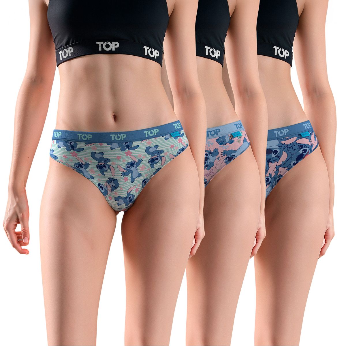 TOP - Calzón Bikini Algodón Pack 3 Stitch C1 Top