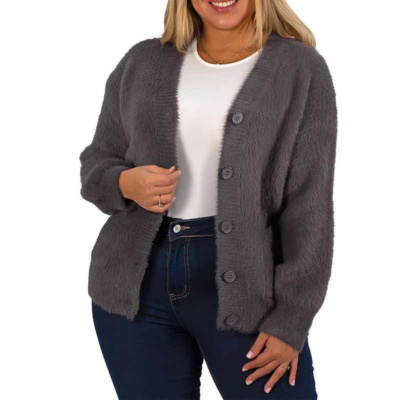 MPROPIA - Cardigán Mujer botones peludo colores