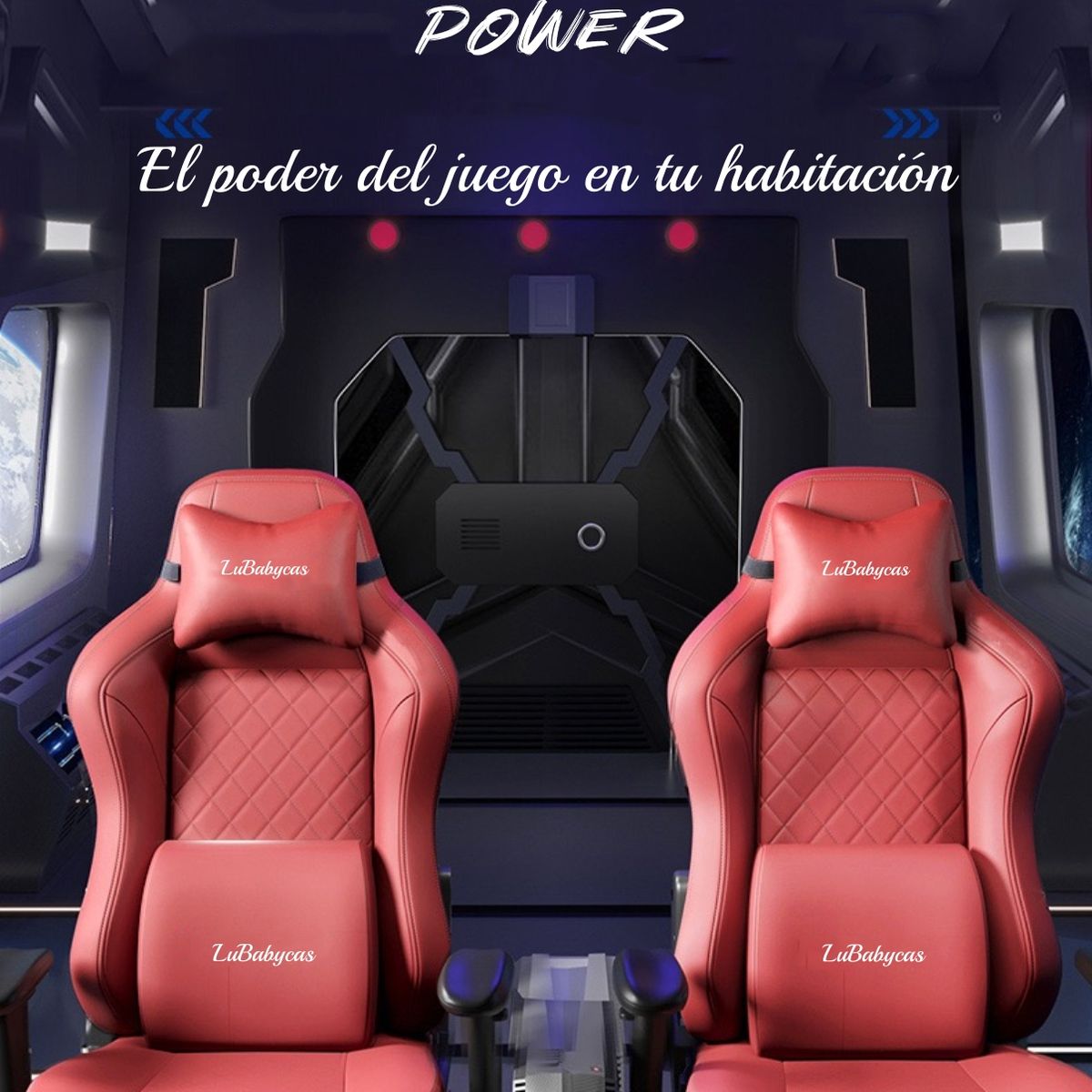 LUBABYCAS - Silla Gamer Premium Reclinable Reposapies Power Roja