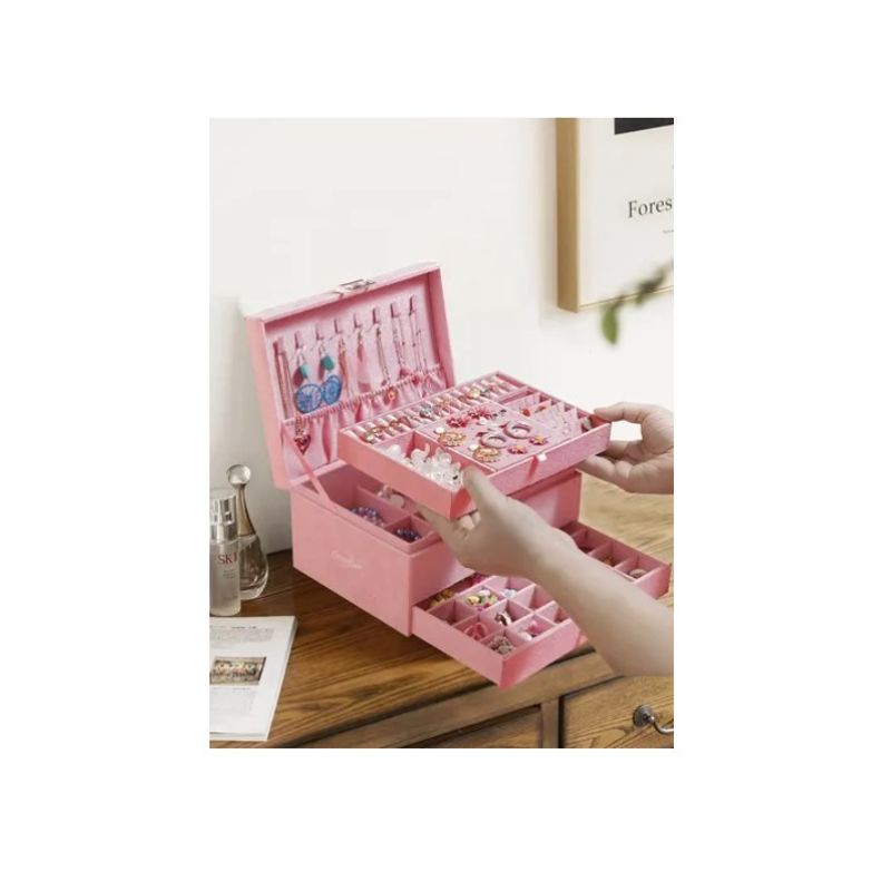 OFERTABKN - Joyero Organizador De Joyas 2 Niveles Con Cajon Y Llave