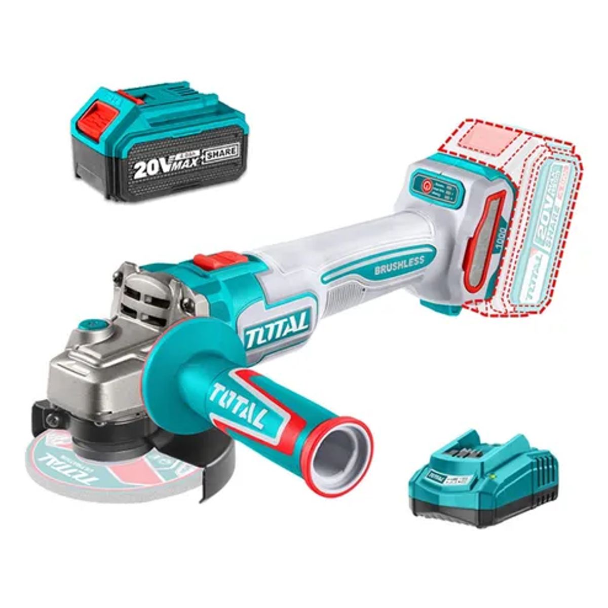TOTAL TOOLS - Galletera Esmeril Angular 20v 115mm Bat+ Carg Tagli27153