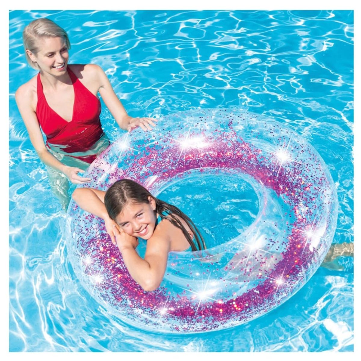 INTEX - Flotador Anillo Transparente Glitter INTEX Rosado