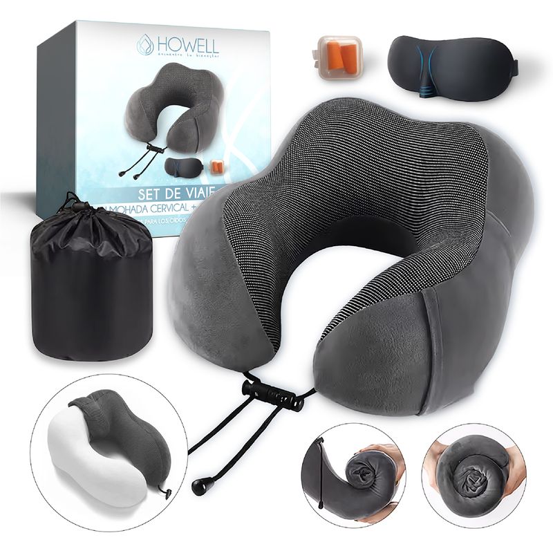 HOWELL - Set de viaje almohada cervical Howell viscoelástica + acc
