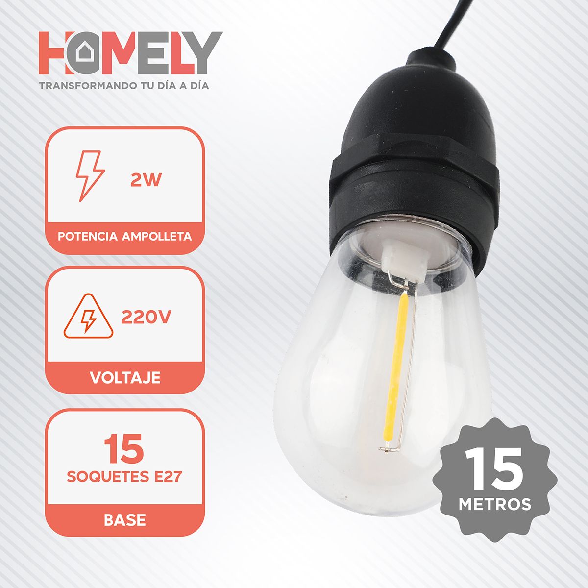 HOMELY - Guirnalda Terraza Exterior 15 Metros + 15 Ampolletas Homely