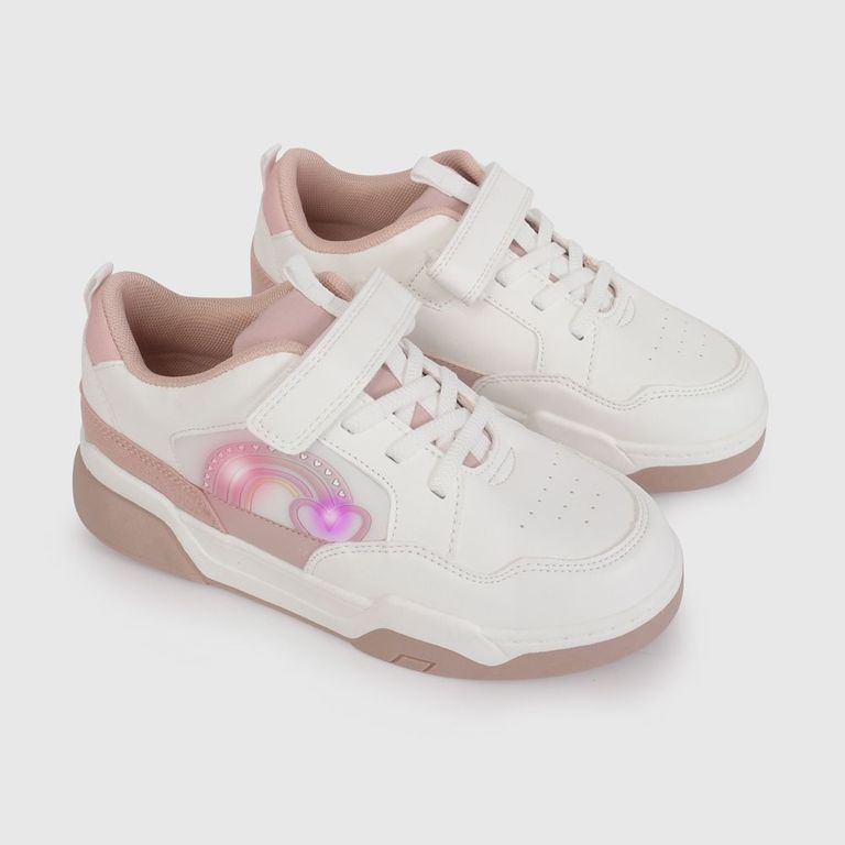 Zapatilla con Luces y Velcro Blanca de Niña talla 28 a 38