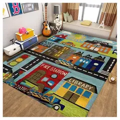 BY MARIA - Alfombra Lisa Infantil Diseño Pistas y Ciudad 120x160CM