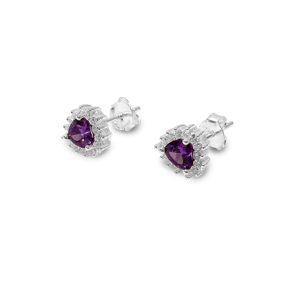 COGGIOLA - Aros Lady Corazón Circón Morado Plata Fina 925
