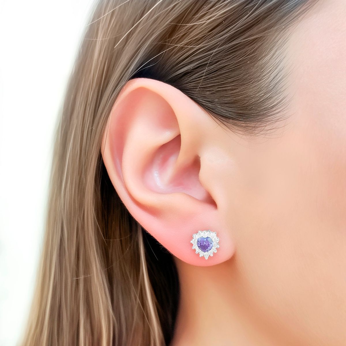 COGGIOLA - Aros Lady Corazón Circón Morado Plata Fina 925