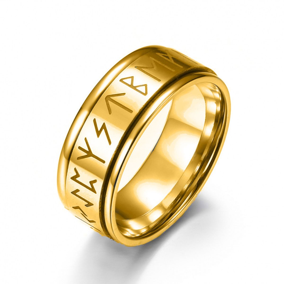 ZG JOYAS - Anillo Runas Vikingo Nórdico En Titanio Giratoria Fosforescente Hombre