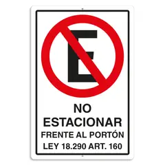 LETREROMANIA - Letrero No Estacionar Frente Al Portón Con Ley 30x20cm Metalico con Perforaciones