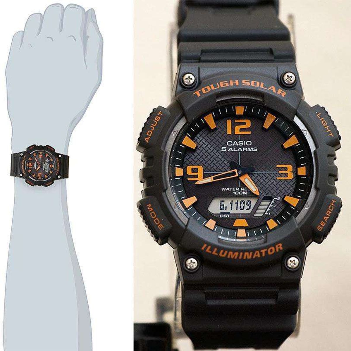 CASIO - reloj casio aqs810w-8a hombre tough solar analogo digital