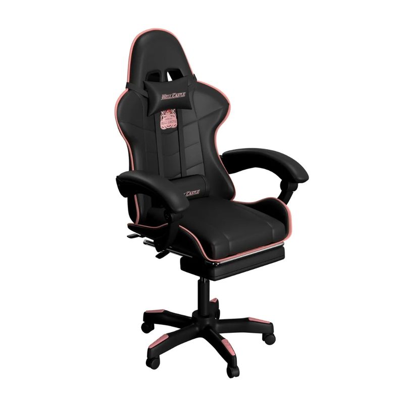 HOMER OUTDOOR - Silla Gamer Hell Castle Reclinable  Lumbar Homer Negro Rosa