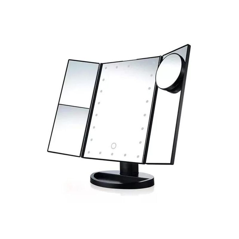 GENERICO - Espejo Maquillaje 22 Luces LED Aumento X1 X2 X3 X10 Giratorio Negro