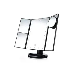 GENERICO - Espejo Maquillaje 22 Luces LED Aumento X1 X2 X3 X10 Giratorio Negro