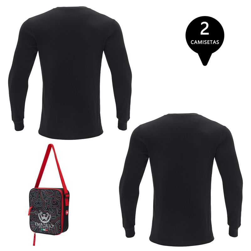 GIOVACCHINO - Pack 2 Camisetas Manga Larga Algodón Panal Hombre Con Bolso de Regalo