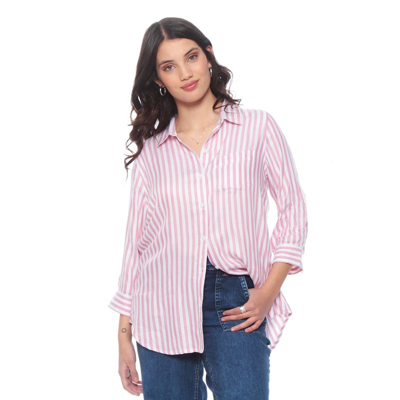 WADOS - BLUSA MANGA LARGA LISTADO ABOTONADA EN EL DELANTERO Y BOLSILLO
