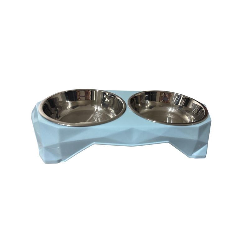 MARBEN PETS - Plato P Perro Gato Doble Acero Inoxidable Anti Hormiga Azul