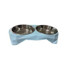 MARBEN PETS - Plato P Perro Gato Doble Acero Inoxidable Anti Hormiga Azul