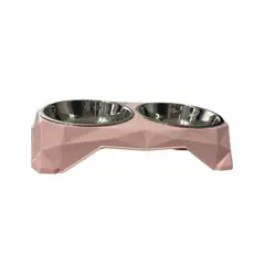 MARBEN PETS - Plato P Perro Gato Doble Acero Inoxidable Anti Hormiga Rosa