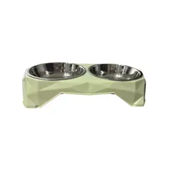 MARBEN PETS - Plato P Perro Gato Doble Acero Inoxidable Anti Hormiga Verd