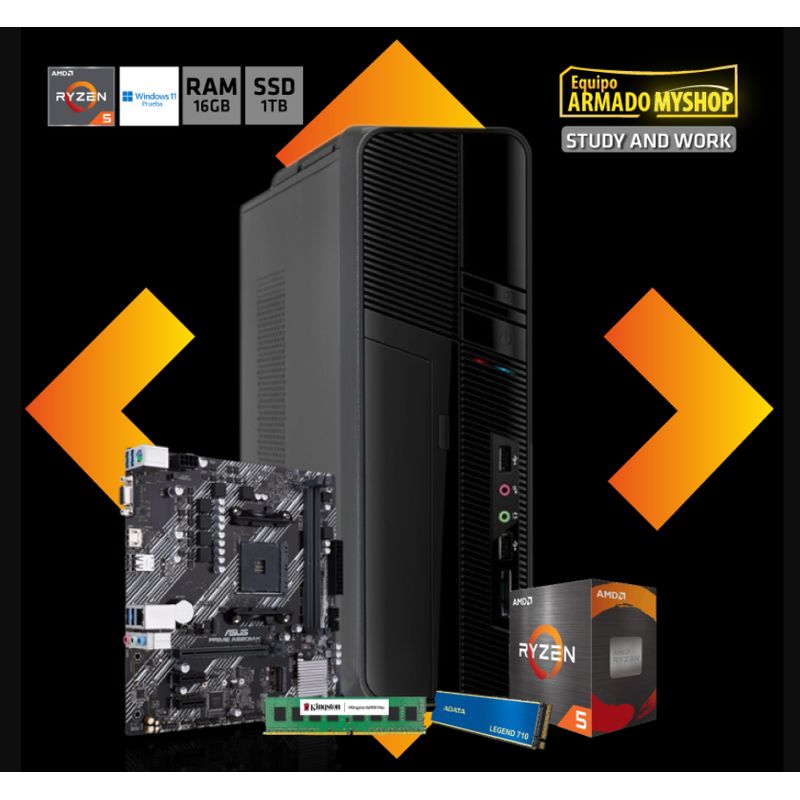 GENERICO - PC STUDY AND WORK - AMD RYZEN 5 5600GT - RAM 16GB - SSD 1TB - Gabinete CLIO 500W