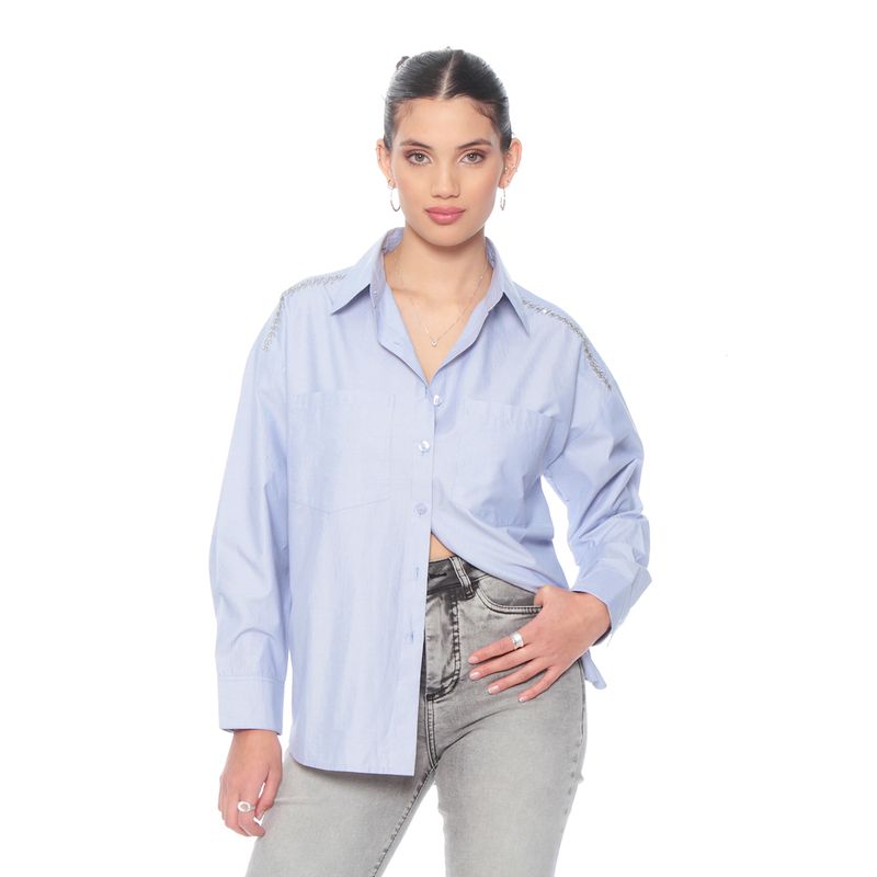 WADOS - BLUSA MANGA LARGA ABOTONADA CON BOLSILLOS Y APLICACION HOMBRO