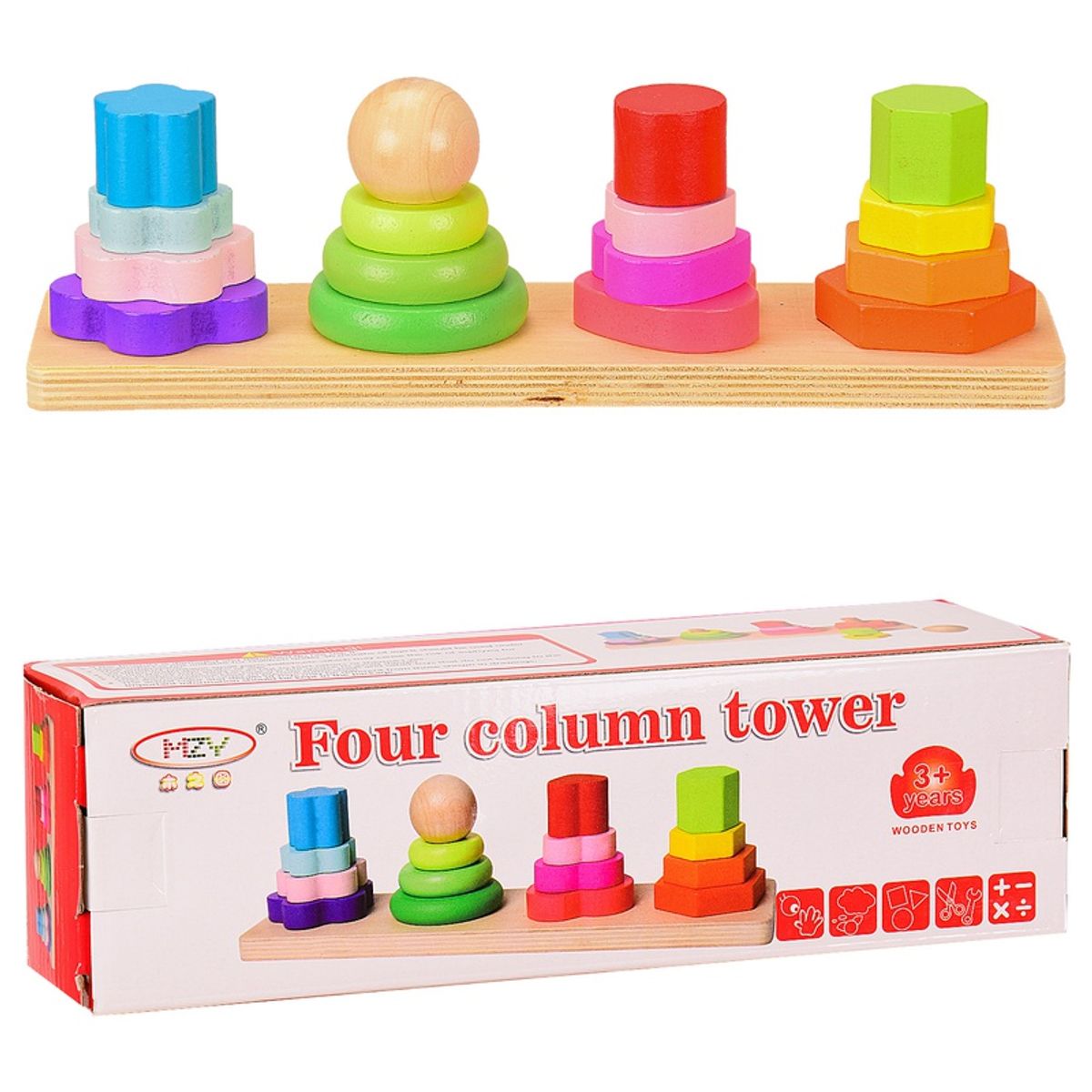 GENERICO - Juego Didáctico Torre 4 Columnas Encaje Madera Colores Niños