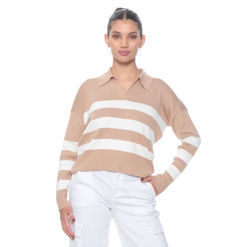 WADOS - SWEATER MANGA LARGA LISTADO ESCOTE V CON CUELLO