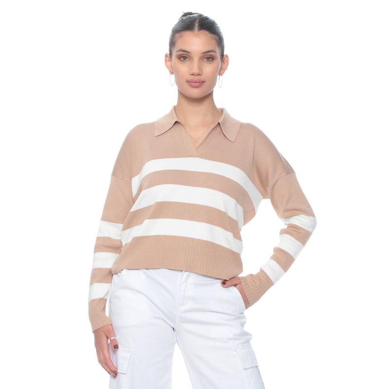 WADOS - SWEATER MANGA LARGA LISTADO ESCOTE V CON CUELLO