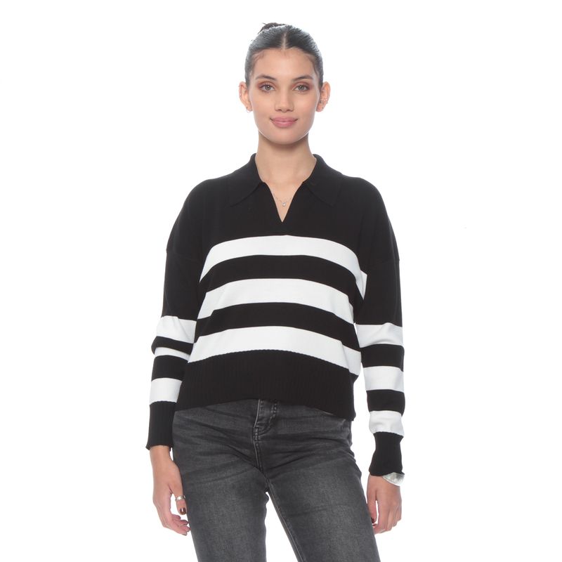 WADOS - SWEATER MANGA LARGA LISTADO ESCOTE V CON CUELLO