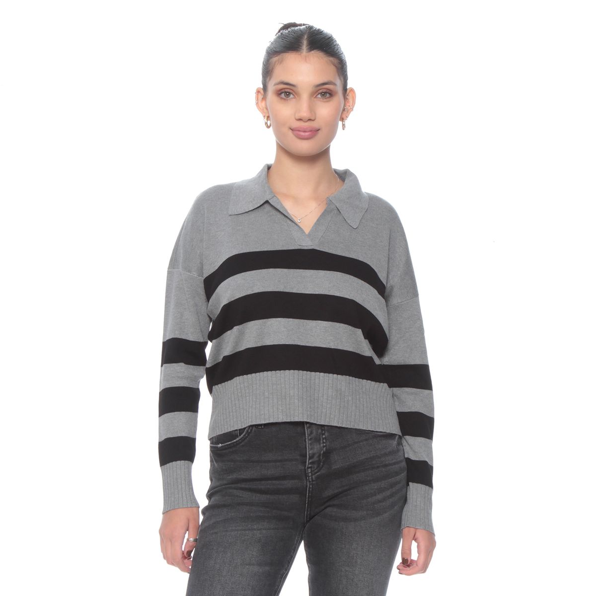 WADOS - SWEATER MANGA LARGA LISTADO ESCOTE V CON CUELLO