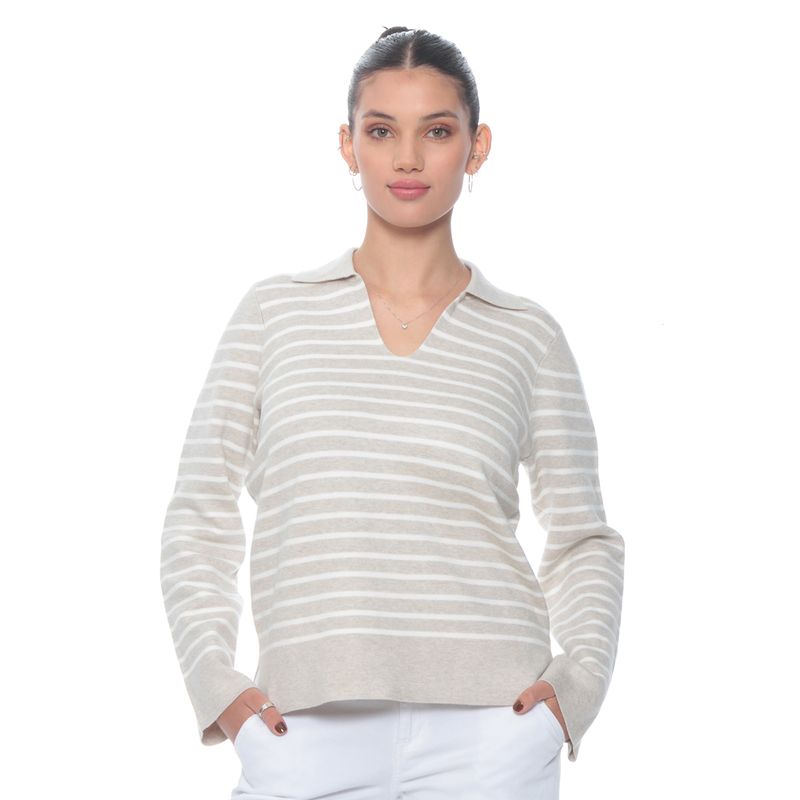 WADOS - SWEATER MANGA LARGA LISTADO ESCOTE V CON CUELLO