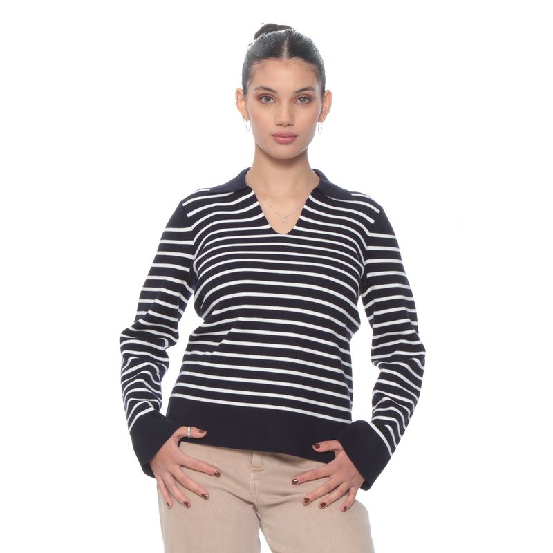 WADOS - SWEATER MANGA LARGA LISTADO ESCOTE V CON CUELLO