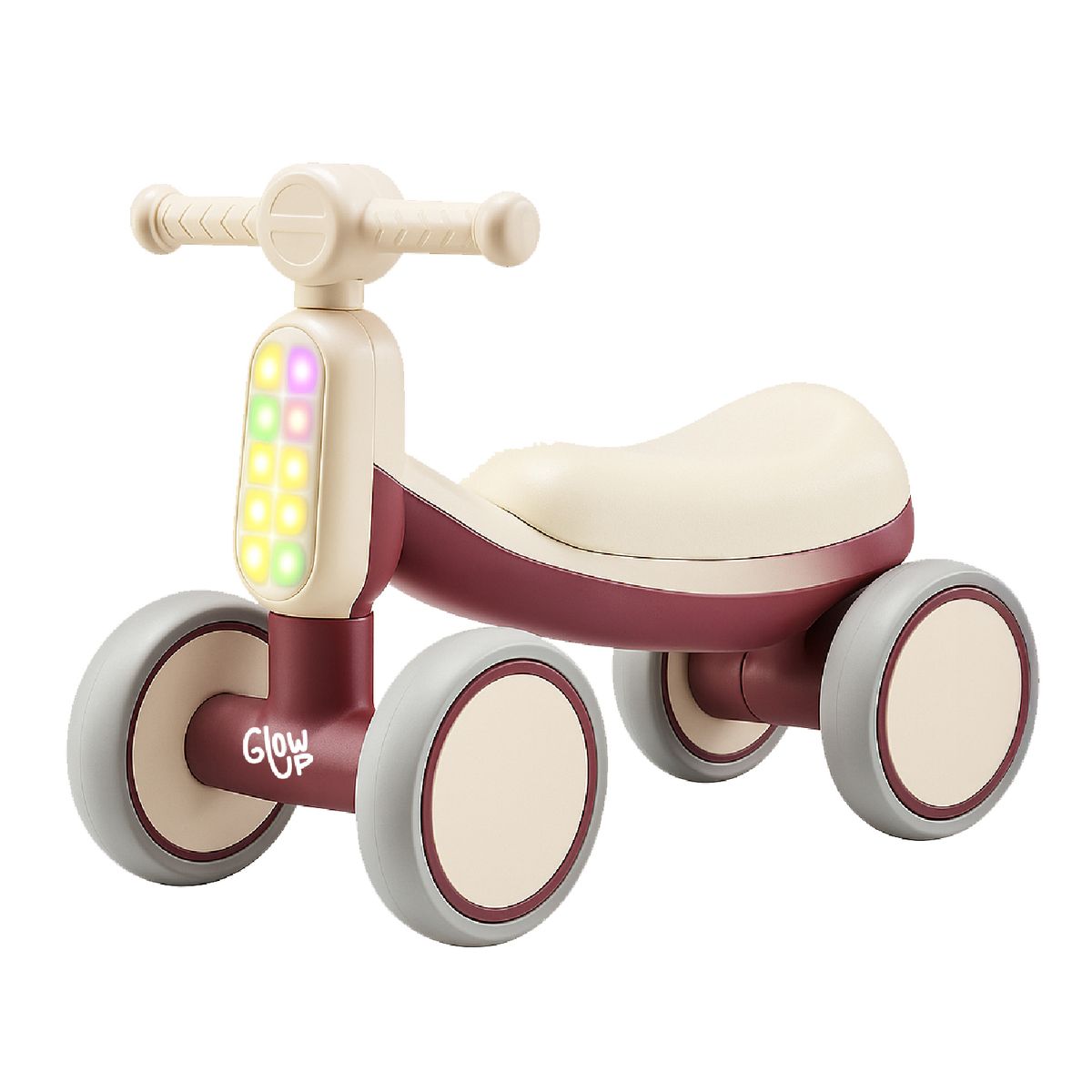 GLOWUP - Correpasillos Triciclo Infantil con Luz y Sonido Bambi Bordó GlowUp