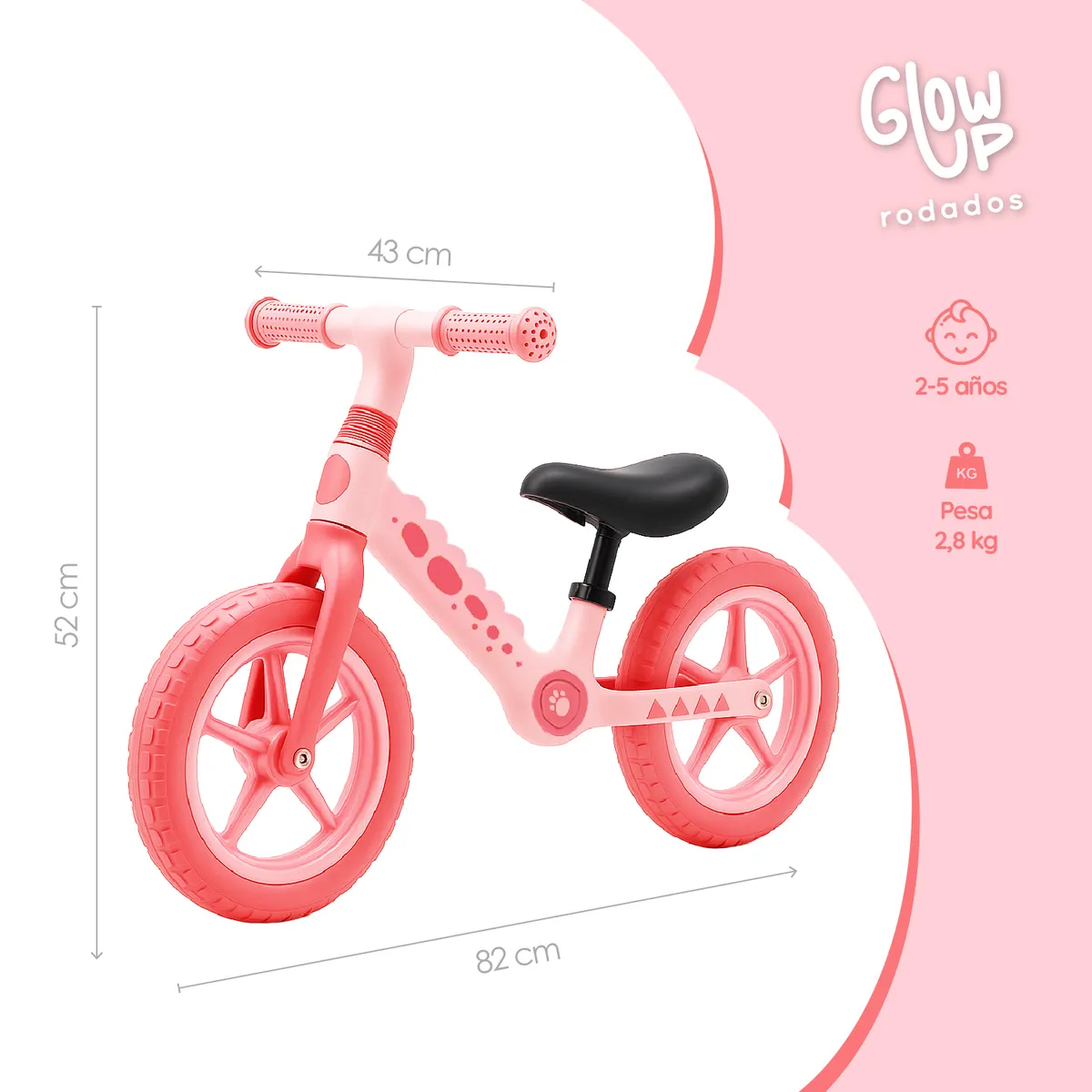 GLOWUP - Bicicleta De Equilibrio Infantil Shgat Koa Rosada Glowup