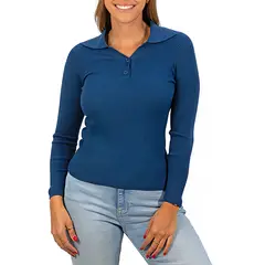 MPROPIA - Sweater básica mujer cuello pique colores