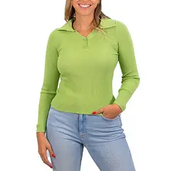 MPROPIA - Sweater básica mujer cuello pique colores