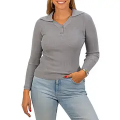 MPROPIA - Sweater básica mujer cuello pique colores